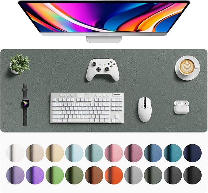 Aothia Faux Leather Desk Mat - Large Mouse Pad, Non-Slip PU Leather Blotter, Waterproof Writing Surface for Office and Home (Jungle Green, 42" x 17")