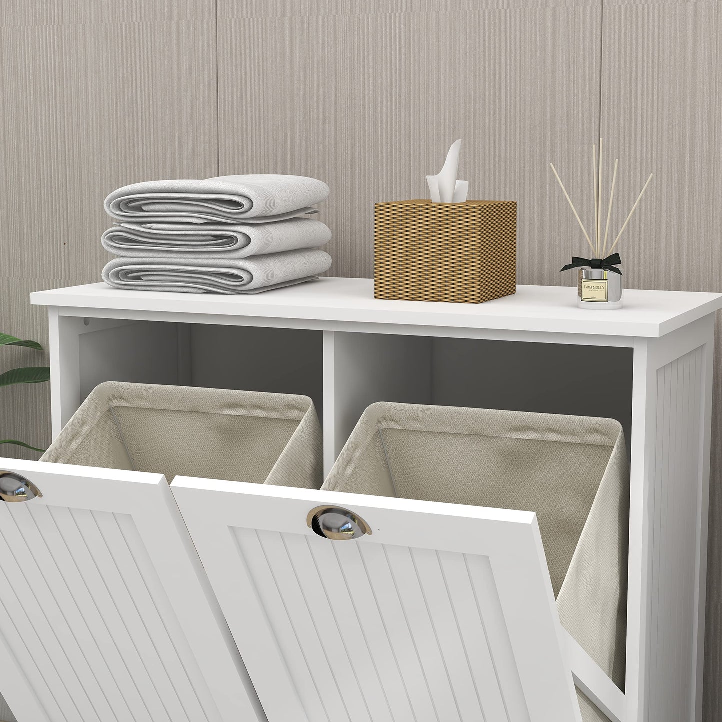 Gecheer Two-Compartment Tilt-Out Laundry Sorter Cabinet - Organized and Easy to Clean Storage Cabinet Organizer, Storage Unit Shelves, for Bathroom Living Room Dining Kitchen YJXW112049950