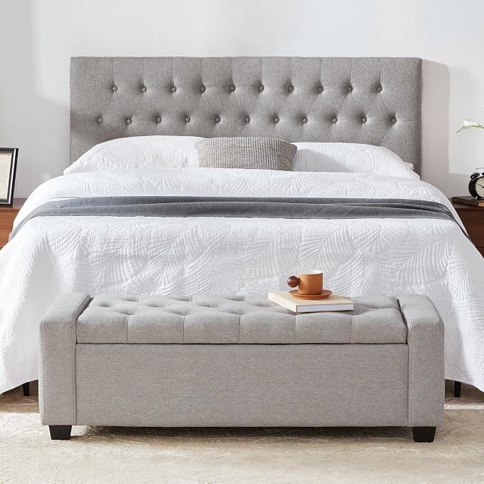 Huatean Home 48" Ottoman with Storage, Storage Ottoman Bench with Safety Hinge, Upholstered Entryway Bench with Seating for Bedroom, Living Room, Holds up to 330 lb(Light Gray)