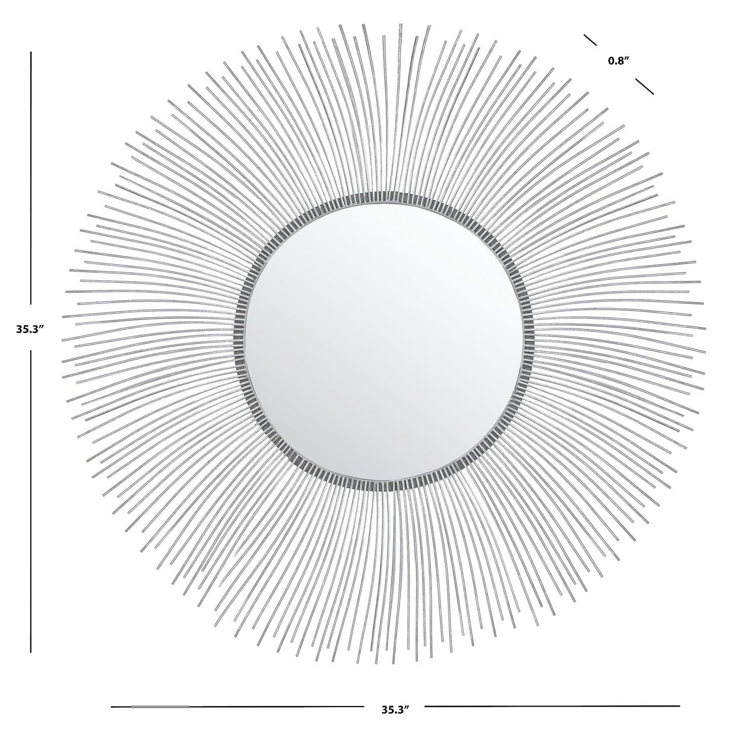 SAFAVIEH Home Collection Jaslene Silver Sunburst 35-inch Round Decorative Accent Wall Mirror for Bedroom Living Room Bathroom Entryway
