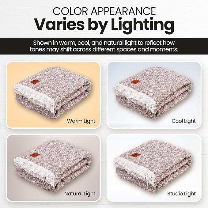 Gold Case Throw Blanket for Bed - 100% Recycled Turkish Cotton Blanket - Retro Lightweight Soft Throw Blankets for Bed & Living Room - Twin Size Cozy Blankets - 71x90 - Beige
