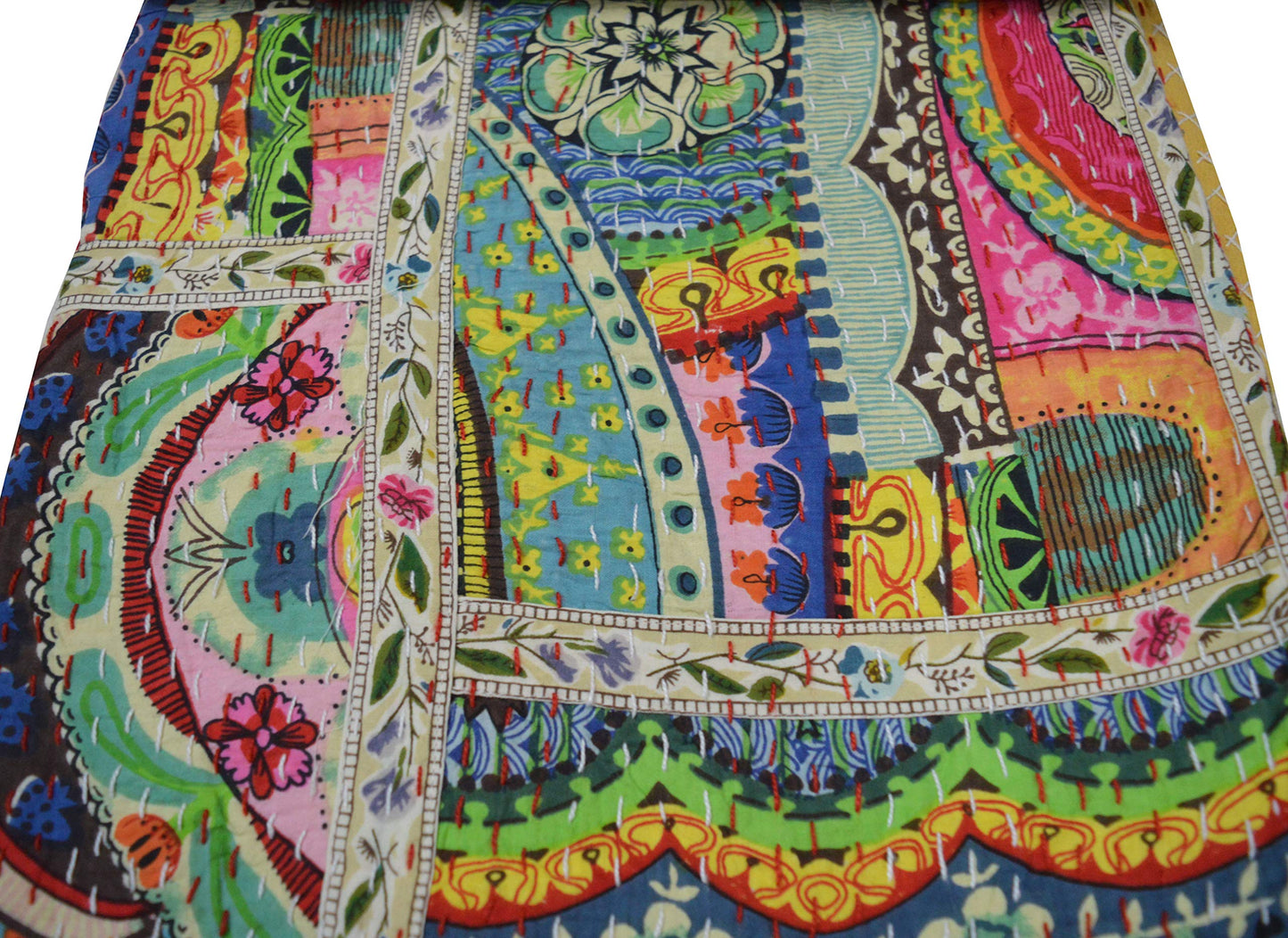 V Vedant Designs Indian Handmade Twin/Queen/King Size Cotton Patchwork Kantha Quilt Reversible Bedding Quilt (Twin)