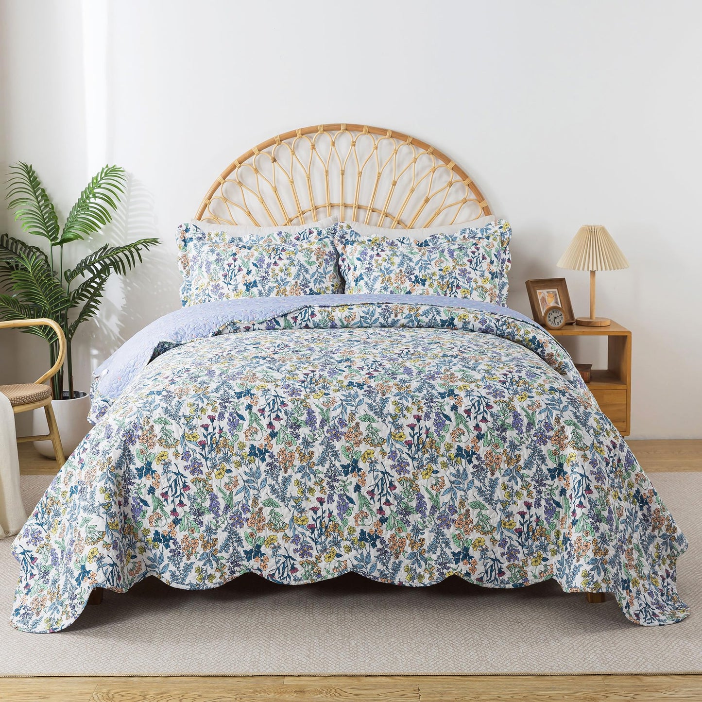 HoneiLife Quilt Sets Queen Size - Floral Quilt 3-Piece,Botanical Bedspreads Wildflower Coverlets for Queen Bed,Microfiber Bed Cover, Queen Quilt Bedding Set All Season Quilts-Variety