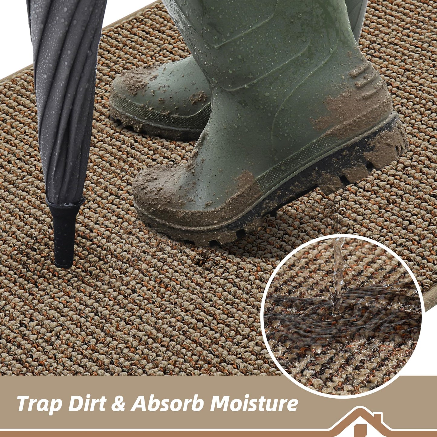 BEQHAUSE Dirt Trapper Door Mat 36" x 60", Non-Slip Washable Doormats Entrance Mat, Dirt Resistant and Absorbent Welcome Mat, Low Profile Floor Mats for Front Back Door and Entryway, Beige