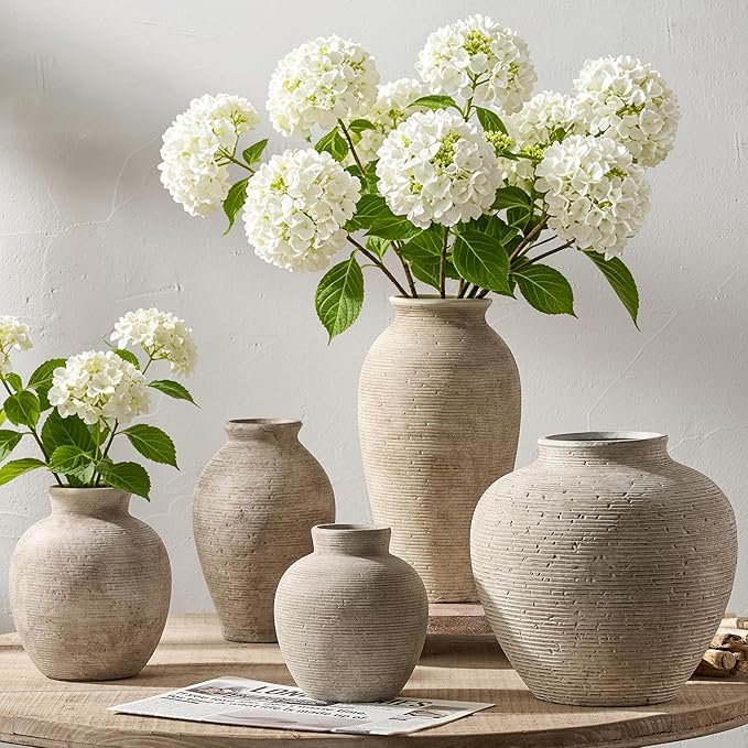 Vanselia Ceramic Flower Vase Home Decor - Large Farmhouse Table Vases Rustic Vintage Living Room Kitchen Bedroom Decorations for House Book Shelf Office Coffee Desk Dining Fireplace (9" Retro)