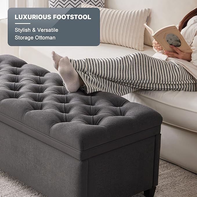 Mangodan 50" Storage Ottoman Bench, Tufted Ottoman with Storage for Living Room, Large End of Bed Ottomans, Modern Entryway Benchs, Window & Bedroom Benches for Foot of Bed (Darkgray)