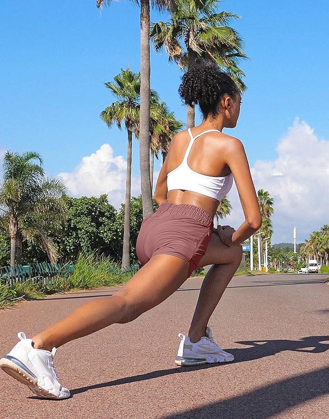 SANTINY Women's Running Shorts with Zip Pockets High Waisted Athletic Workout Gym Shorts for Women with Liner
