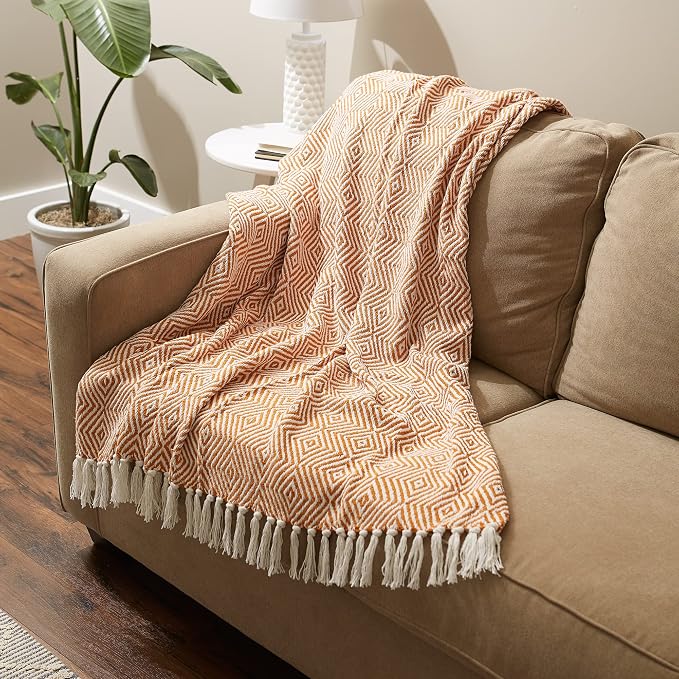 DII Diamond Throw Collection Woven Cotton, 50x60, Pumpkin Spice (Pack of 2)