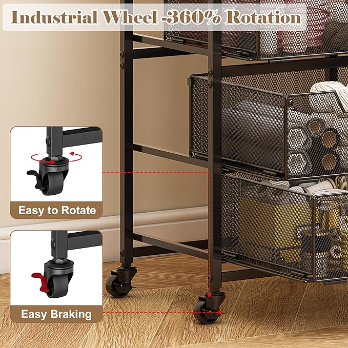 Rolling Cart with Drawers, 4-Drawer Storage Cart on Wheels with Wooden Top, Metal Utility Cart with Storage Drawers, Craft Storage Art Cart for Classroom, Office, Kitchen, Bedroom,Patent Pending