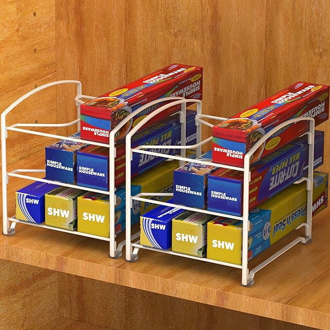 Simple Houseware Kitchen Box Organizer Wrap Rack Foil Holder, White, Set of 2