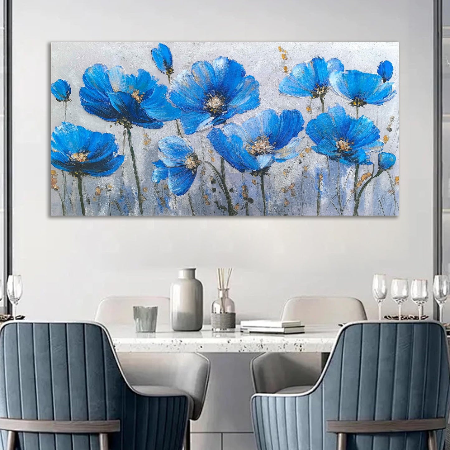 Tarfupth Blue Floral Canvas Wall Art for Bedroom Botanical Painting Wildflower Pictures Large Artwork for Living Room Office Home Wall Decor 20x40 Inch