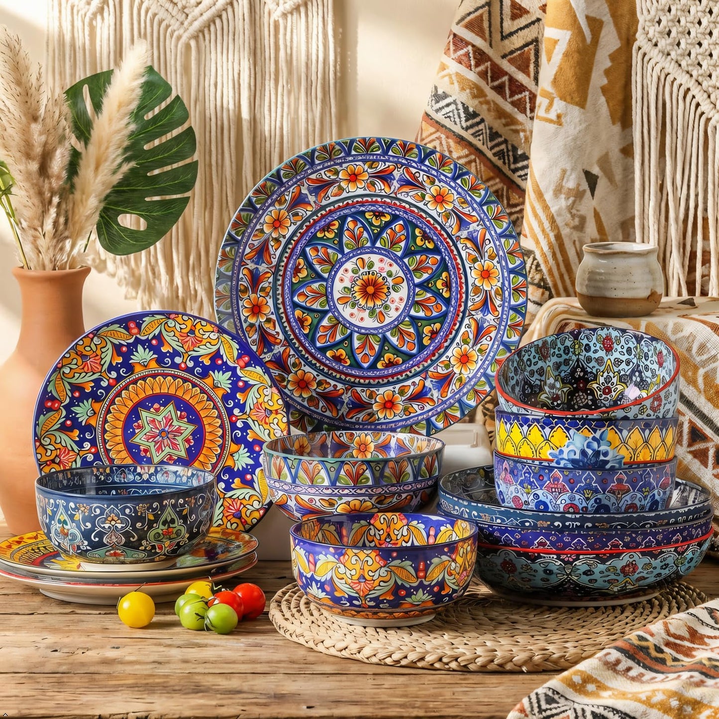 glowworm Cereal Bowls, 26 Oz Ceramic Soup Bowl Set of 6, Colorful Bowl for Kitchen Cooking, Ideal for Rice Oatmeal Fruit Ice Cream Dessert, Dishwasher & Microwave Safe, Bohemian