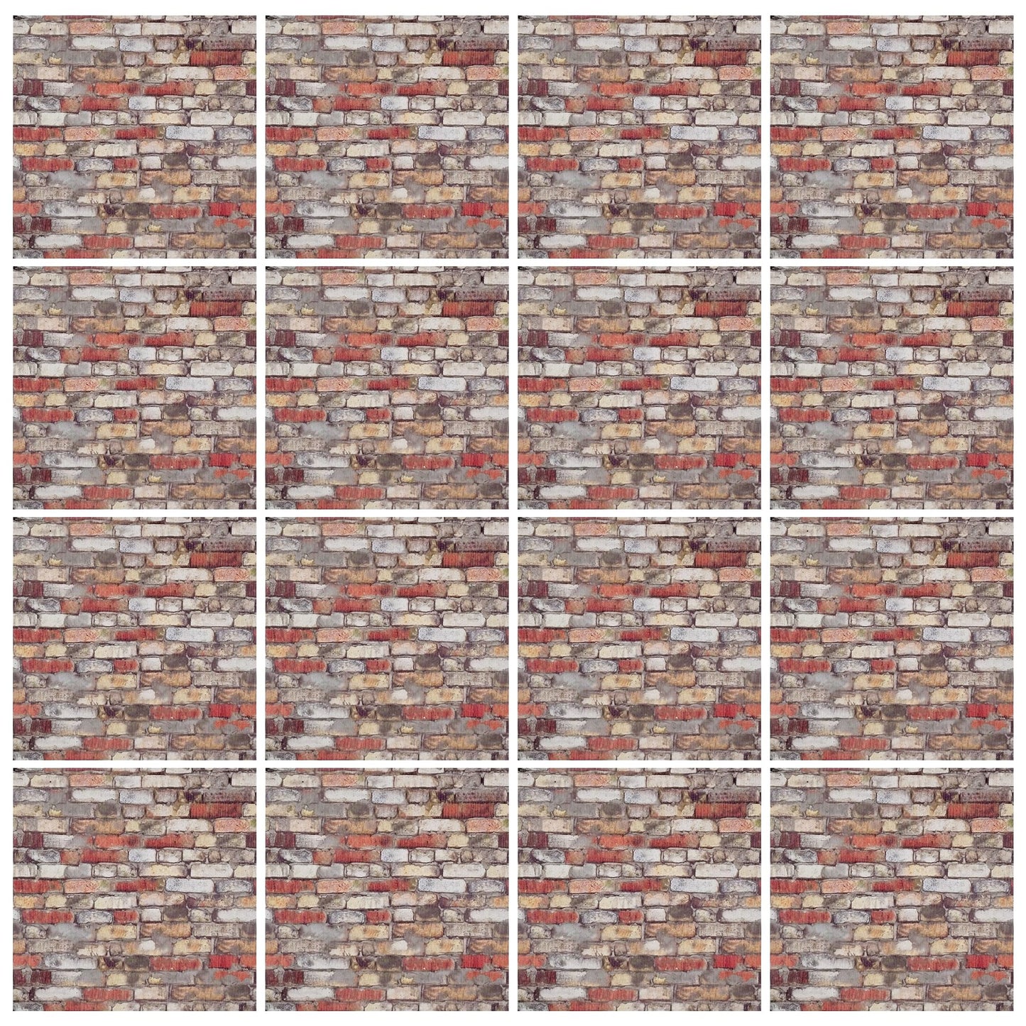 Attuslla 16 PCS Miniature Mini House Floor Tiles Self Adhesive Floor Tiles Faux 3D Brick Wall Paper Sticker for Mini House Decoration, 3.94 Inch, Red Brick B