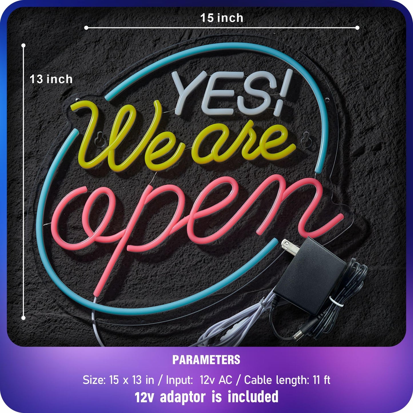 Yes We Are Open Signs for Business, Super Bright 12v AC Powered Open Sign with Switch Memory, Compatible with Timer