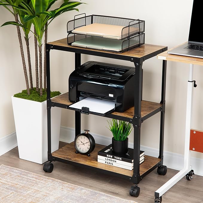 Mind Reader 3 Tier Multipurpose Rolling Cart, Home Storage, Bar Cart, Microwave Stand, Utility Organizer, Metal, MDF, Brown