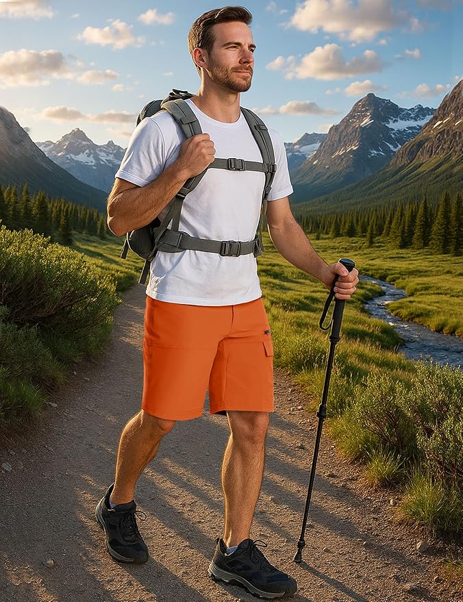CRYSULLY Men's Hiking Cargo Shorts Outdoor Summer Lightweight Quick Dry Work Casual Shorts with 5 Zipper Pockets