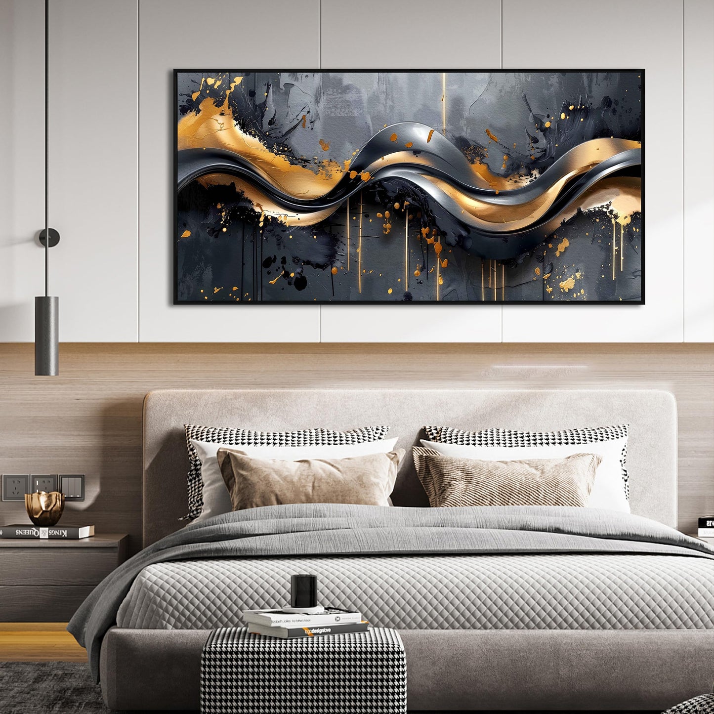 Elegant Black and Gold Wall Art 29" x 59" Canvas for Office Decor Living Room Stylish Large Artwork for Modern Art Pictures