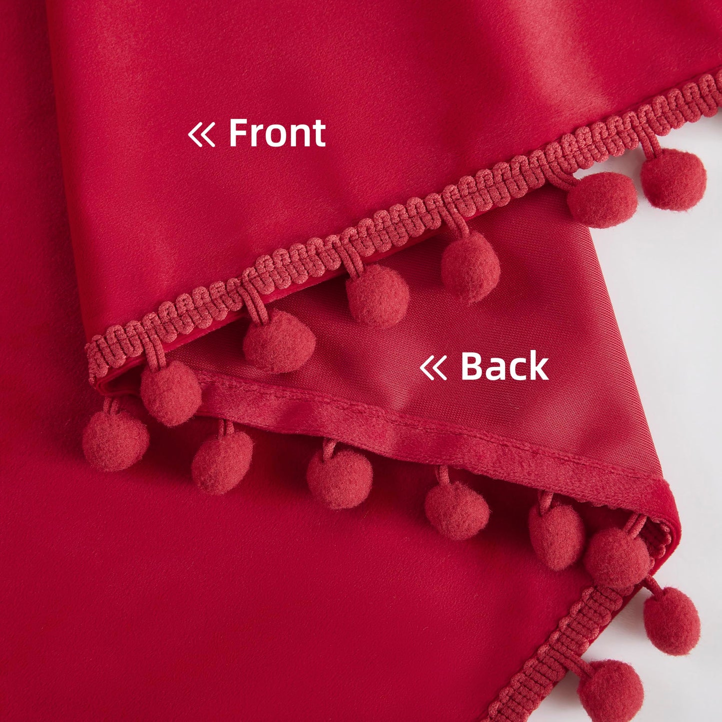 Treatmentex Red Pom Pom Velvet Curtains for Christmas Holiday Season 42"x 84" Length Soft Room Darkening Window Drapes for Living Room, 2Panels, Rod Pocket