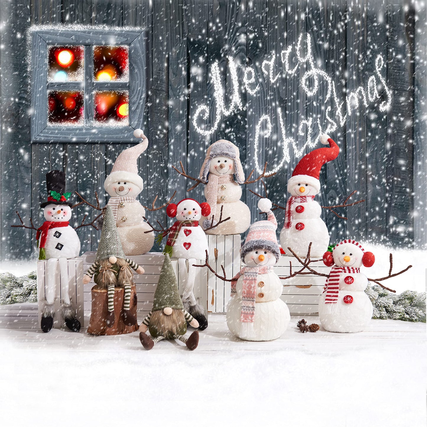 WORLDECO Christmas 2025 Animated Snowman Decorations, Xmas Handmade Plush Ornaments for Indoor, Home and Holiday, Present for Family and Friends