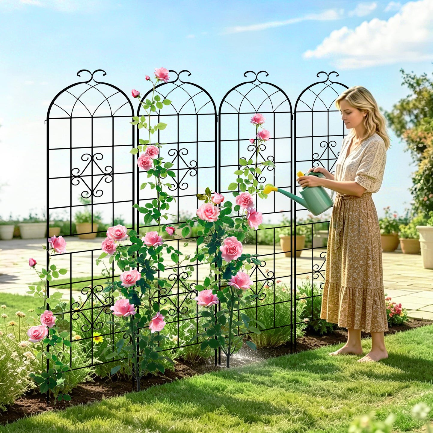 LZRS 2 Pack 78.7x20in Rustic Iron Arch Decoration Garden Trellis with Black Metal Coating – Perfect for Supporting Climbing Plants Outdoor, Roses, Vines, Flowers, and Vegetables.