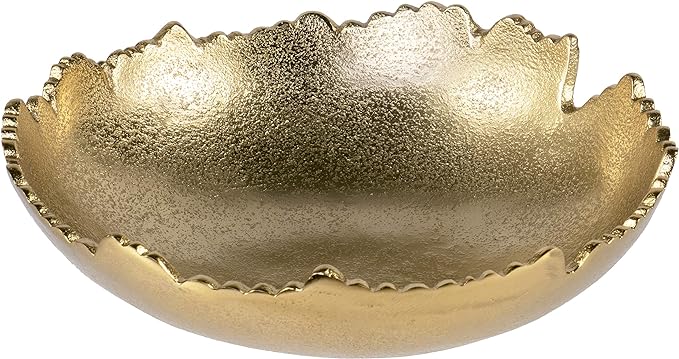 Red Co. 8.75” Gold Moon Decorative, Asymmetrical Torn, Hammered Metal Centerpiece Bowl with Sculpted Edges