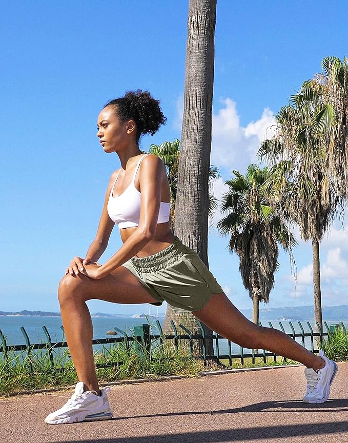 SANTINY Women's Running Shorts with Zip Pockets High Waisted Athletic Workout Gym Shorts for Women with Liner