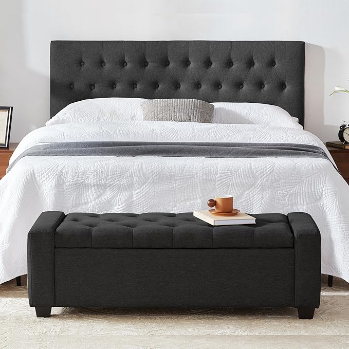 Huatean Home 48" Ottoman with Storage, Storage Ottoman Bench with Safety Hinge, Upholstered Entryway Bench with Seating for Bedroom, Living Room, Holds up to 330 lb, Dark Gray