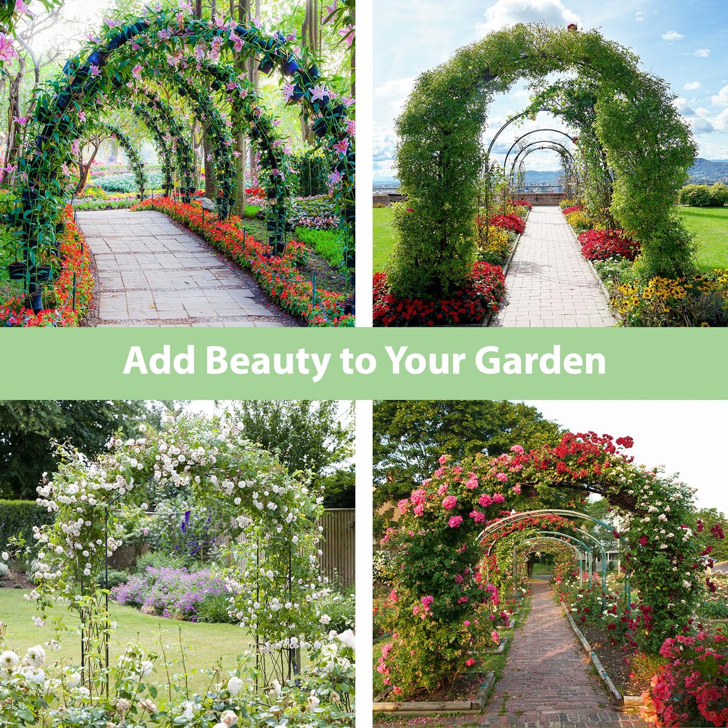 RUBFAC 7.8ft Metal Garden Arch Trellis for Climbing Plants Outdoor, Garden Arbors and Arches, Halloween Archway for Pumpkin Balloon Rose Vines Wedding Christmas Birthday Party Decorations, Army Green