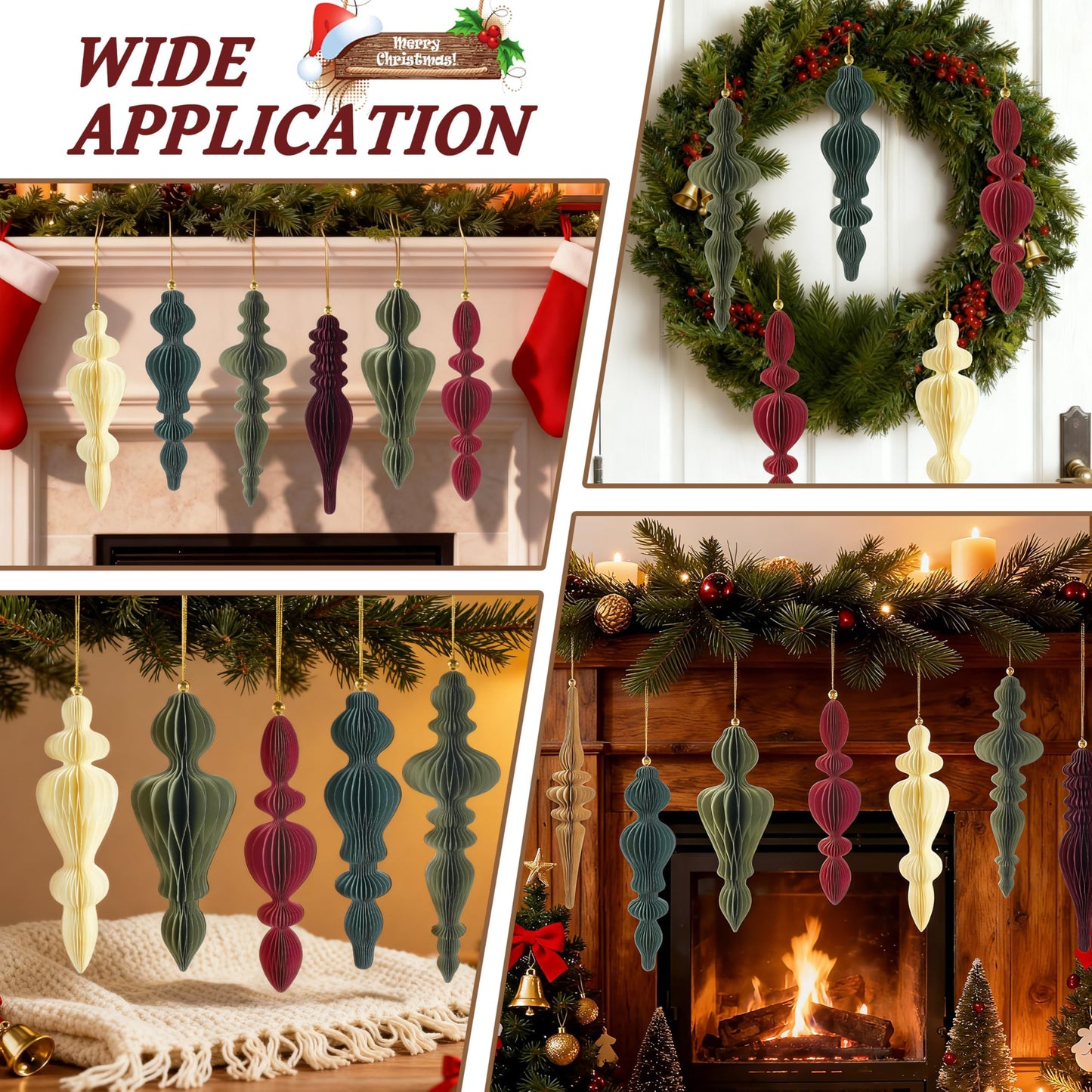 12Pcs Finial Christmas Ornaments for Tree, 3D Paper Honeycomb Hanging Decorations Neutral Boho Christmas Honeycomb Ornaments Lanterns for Xmas Tree Winter Wedding New Year Holiday Party Home Decor