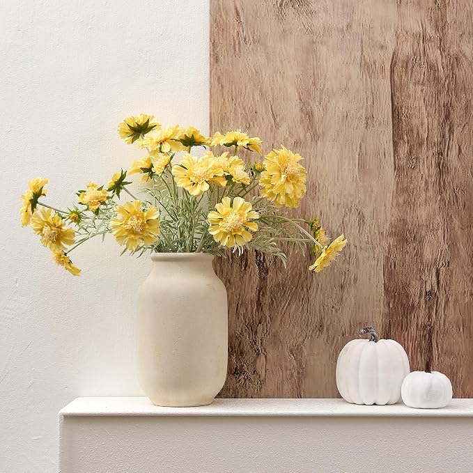 SIDUCAL Rustic Farmhouse Flower Vase | 9.5 Inch Large Ceramic Vase | Pampas Grass | Modern Farmhouse for Home Decor, Table, Living Room Decoration, Shelf Decor, Mantel, Fossil