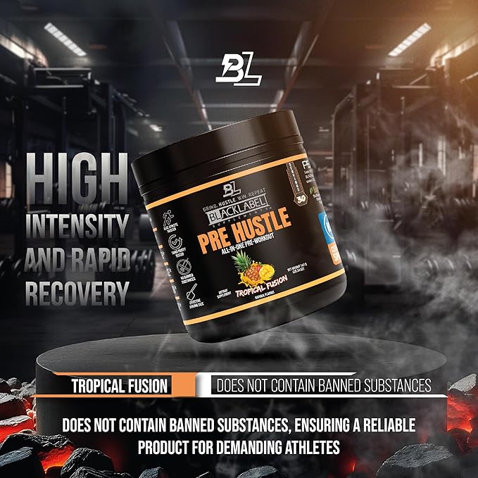 BLACKLABEL Supplements PRE Hustle V3 Pre-Workout Powder ??NSF Certified for Sport ??Energy, Strength & Endurance Support ??Tropical Fusion Flavor ??with Creatine & Caffeine ??30 Servings