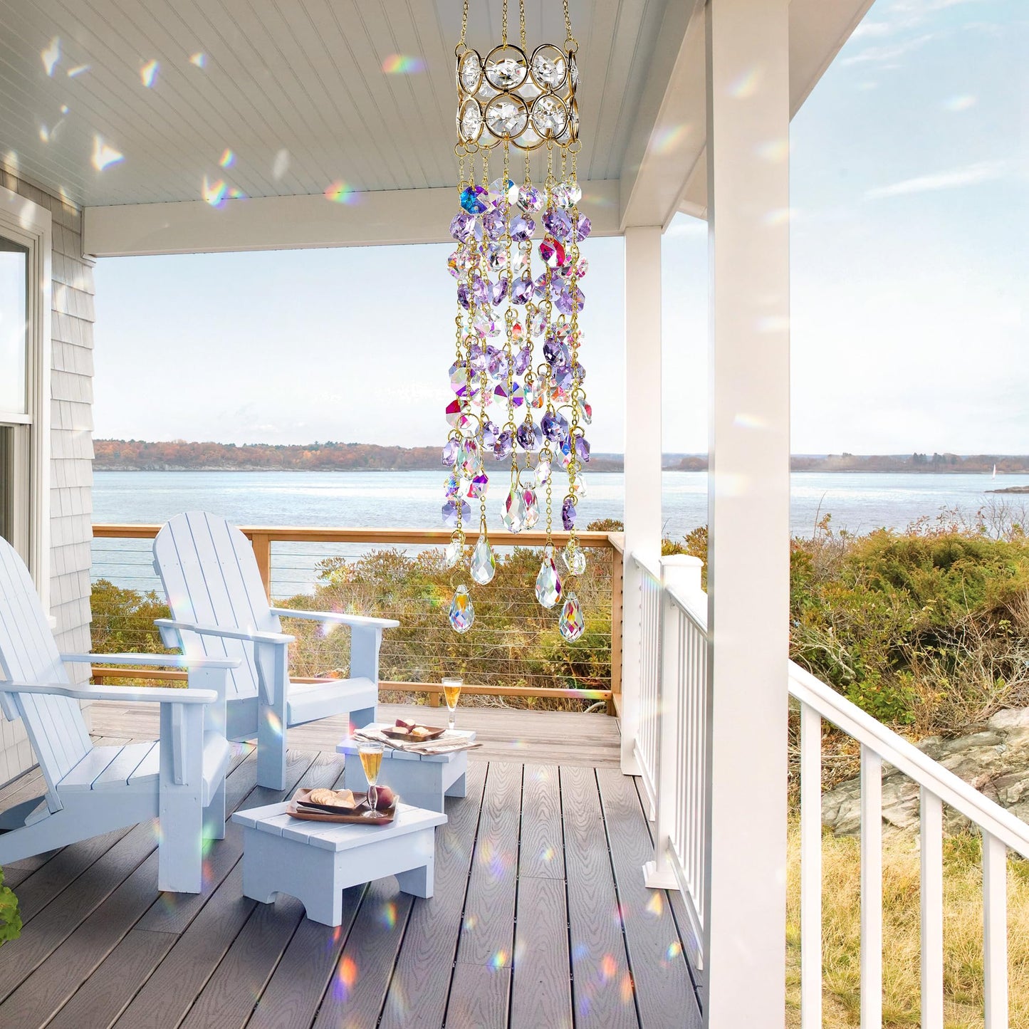 H&D HYALINE & DORA 19'' H Crystal Suncatchers Windows Hanging Crystals Sun Catcher Prisms with Purple Beads Chain Gold-Plated Sun Catcher for Indoor and Outdoor Decor