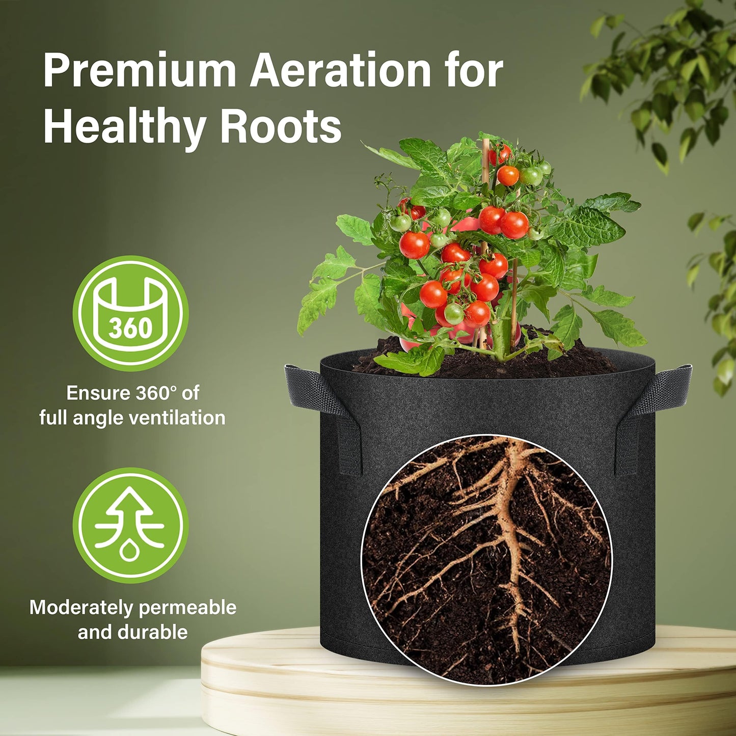 HealSmart Plant Grow Bags 7 Gallon, Tomoato Planter Pots 5-Pack with Handles, Aeration Nonwoven Fabric, Heavy Duty Gardening Planter for Vegetable, Herbs and Flowers, Black New