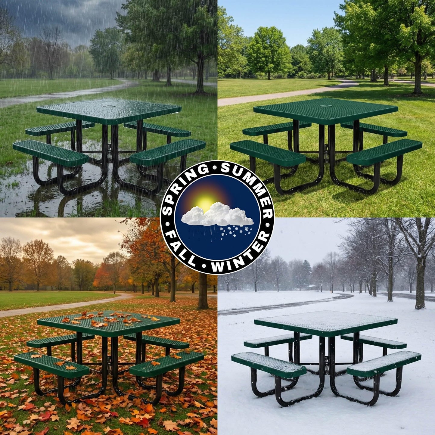 46” Square Heavy-Duty Expanded Metal Brown Picnic Table