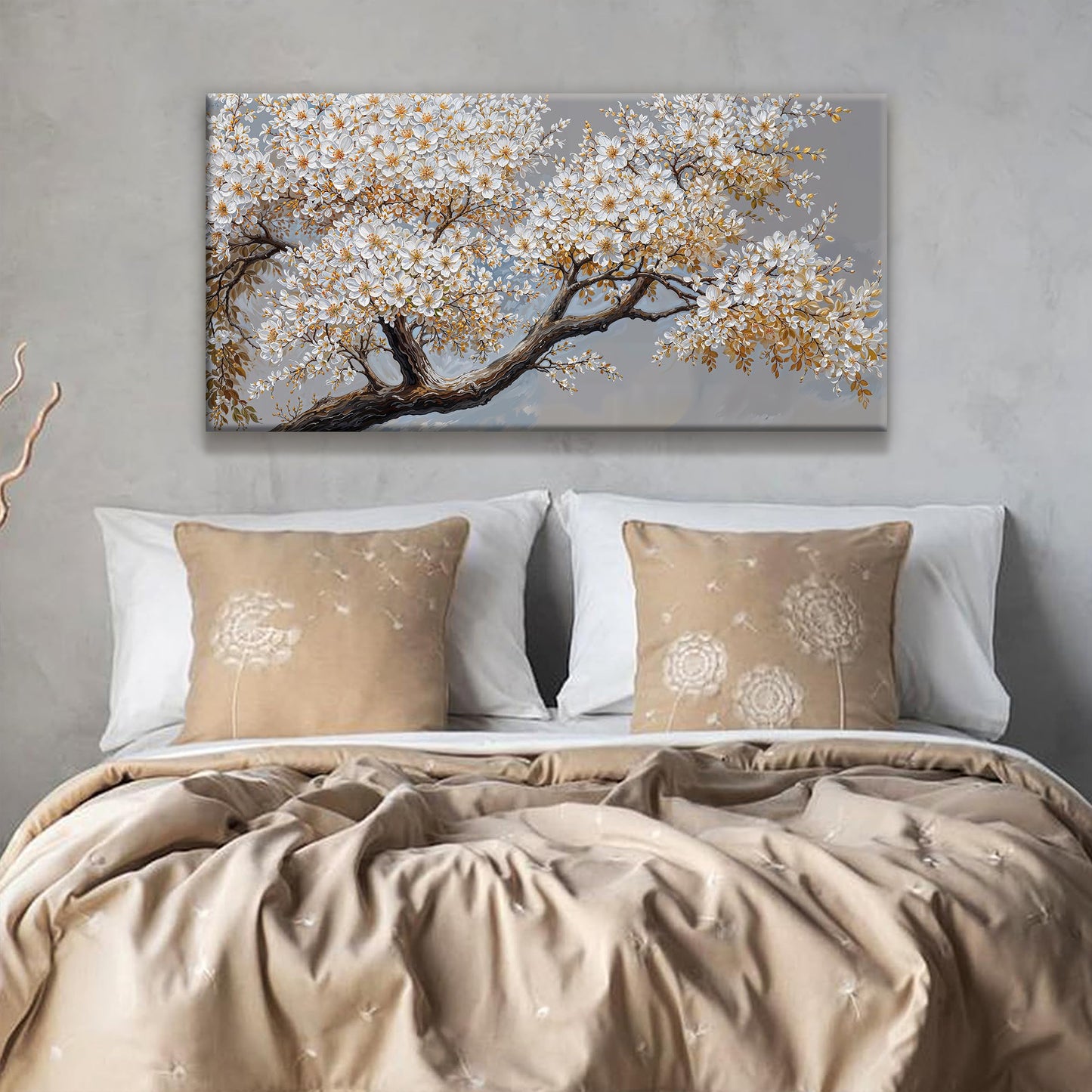Modern Wall Art Decor White Flowers On Tree Artwork For Walls Decor Ready To Hang Pictures For Bedroom Wall Decor Living Room Office Kitchen Bathroom Canvas Prints 20x40 Inch