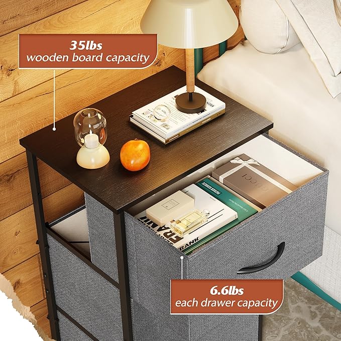WLIVE Dresser with 3 Drawers, Fabric Nightstand, Organizer Unit, Storage Dresser for Bedroom, Hallway, Entryway, Closets, Sturdy Steel Frame, Wood Top, Easy Pull Handle, Dark Grey