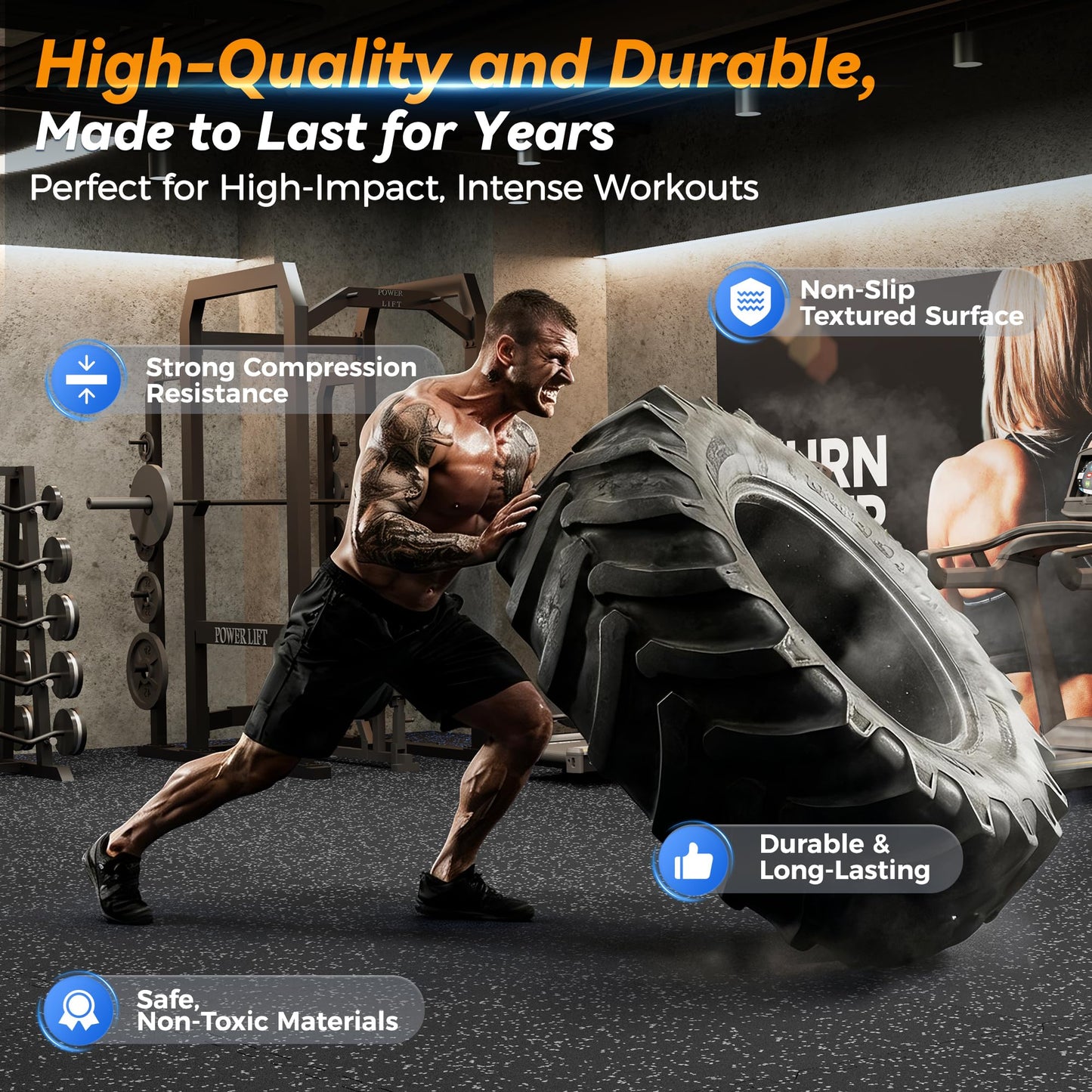 SUPERJARE 1" Extra-Thick Rubber Top Exercise Mat, Puzzle Gym Flooring for Home Gym, Gym Mat for Workout Equipment, Interlocking Floor Tiles with EVA Foam, 36 Pcs 144 Sq Ft, Black/Grey