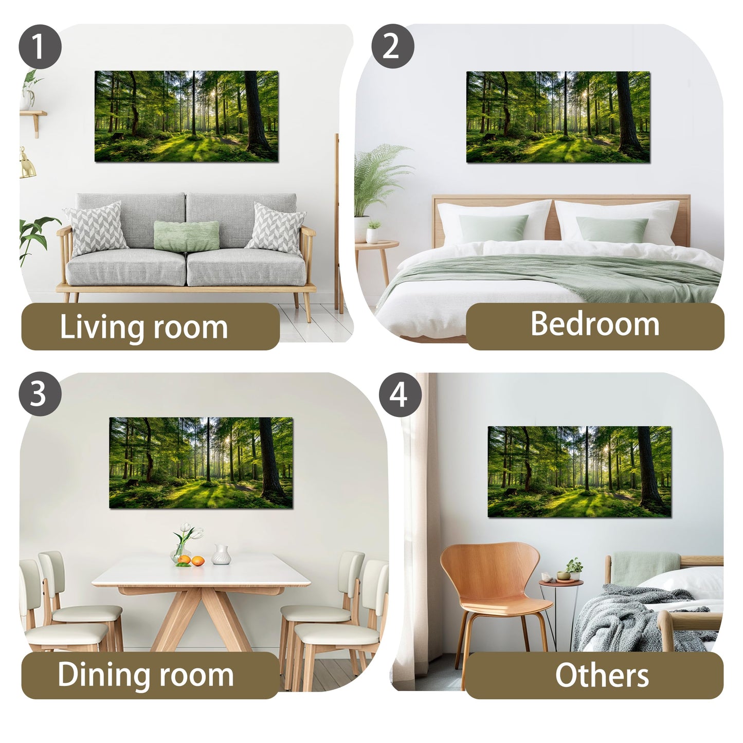 Tarfupth Large Forest Wall Art for Living Room Green Woodland Landscape with Sunlight Modern Nature Wall Decor for Bedroom Office Home Decor 20"x40"