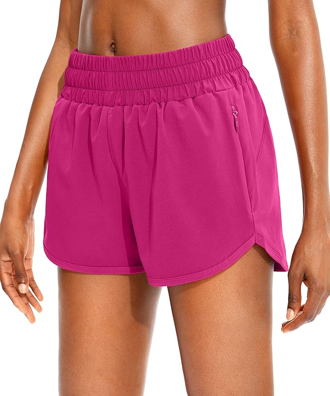 SANTINY Women's Running Shorts with Zip Pockets High Waisted Athletic Workout Gym Shorts for Women with Liner