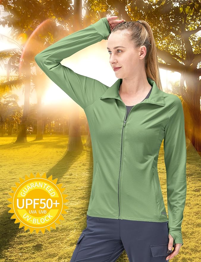 Women's UPF 50+ UV Sun Protection Clothing Long Sleeve Athletic Hiking Shirts Lightweight SPF Zip Up Outdoor Jacket