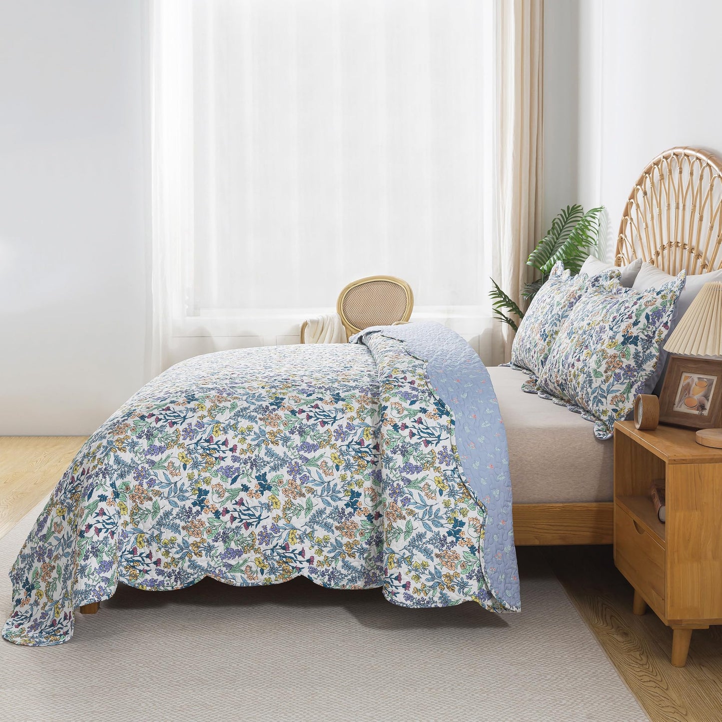 HoneiLife Quilt Sets Queen Size - Floral Quilt 3-Piece,Botanical Bedspreads Wildflower Coverlets for Queen Bed,Microfiber Bed Cover, Queen Quilt Bedding Set All Season Quilts-Variety