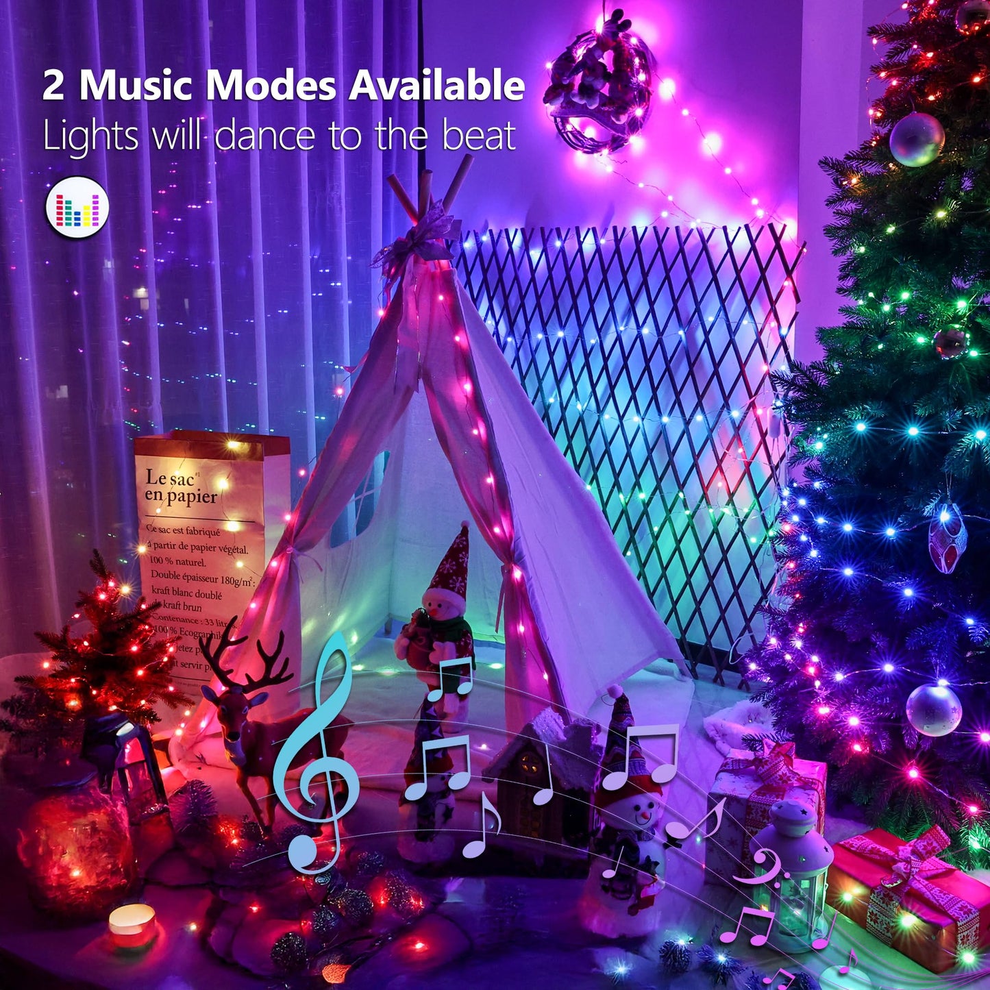 BrizLabs Color Changing Fairy Lights, 66ft 200 LED Red White Blue Fairy Lights with Remote, July 4th Lighting with Timer Dimmable Twinkle Light Music Sync for Indoor Xmas Halloween 4th of July Party