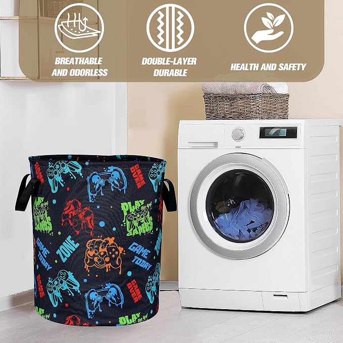 Game Machine Laundry Basket Funny Color Foldable Oxford Cloth Tote Bag Laundry Hamper Clothes Storage Bucket Organizer For Bathroom/Laundry Storage/Bedroom Storage Basket 18.9x16.5 Inch