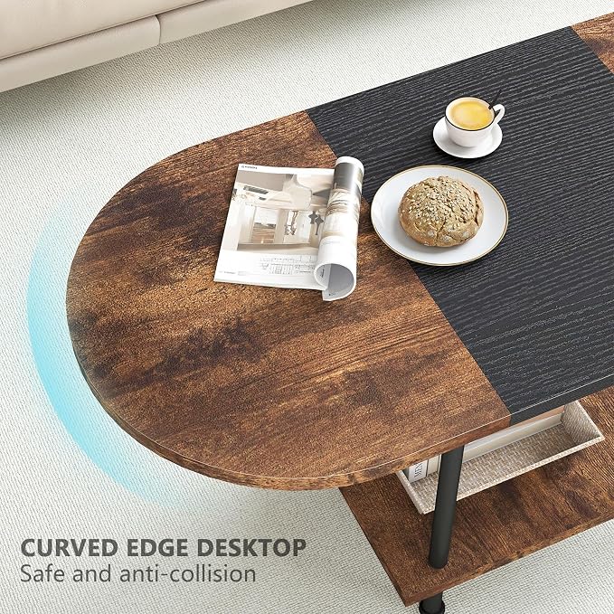 Coffee Tables, Modern Center Table with Storage Shelf, 2-Tier Table for Living Room, Modern Two-Tone Design (Mixed Brown)