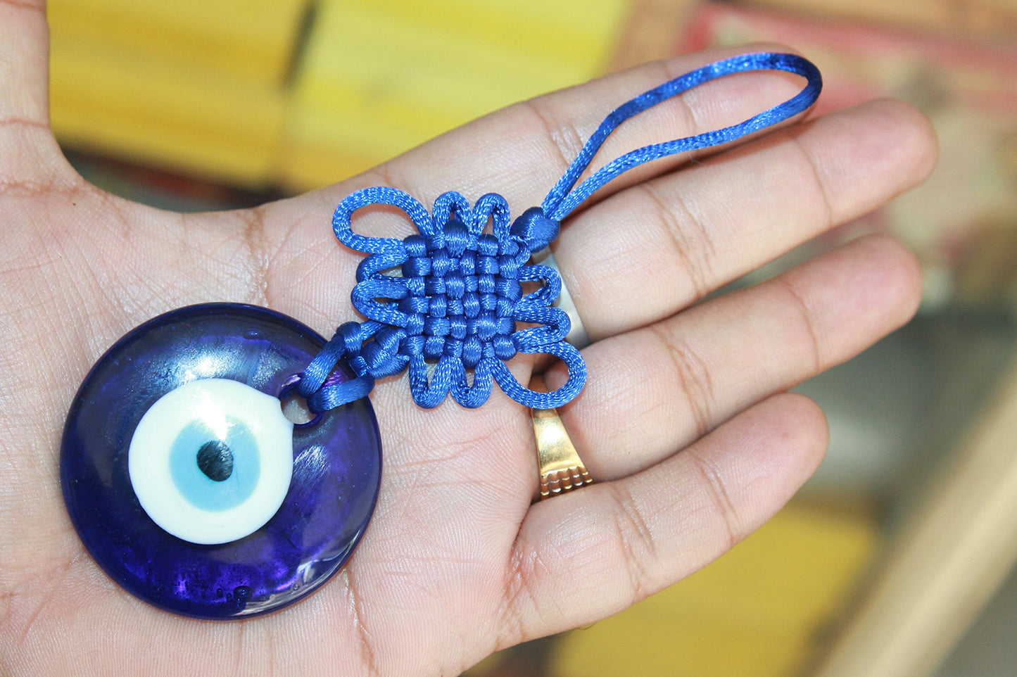 IS4A Talisman - Single Glass Evil Eye Protection - Good Luck Charm, Home, Office, Car Decoration, Blessing Ornament, Reflects Negative Energy (6 Inch)