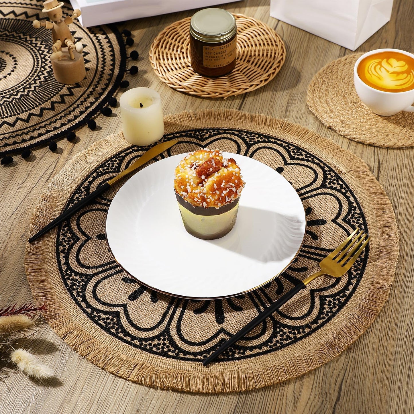 Anglechic 15 Pcs Boho Wall Basket Decor Brown Woven Rattan Seagrass Decor Hanging Rustic Farmhouse Western Wall Art Decoration for Nursery Living Room Bedroom Home Kitchen