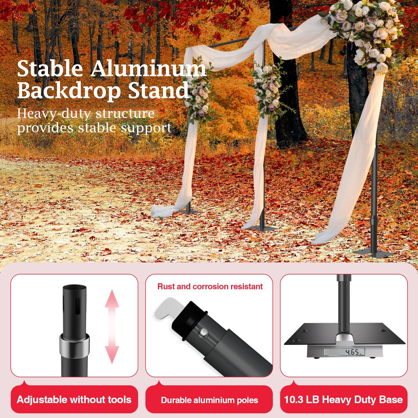 EMART Backdrop Stand Heavy Duty 8.9ftx20ft, Adjustable Pipe and Drape Photo Background Support Kit, Metal Frame with Flat Base for Wedding Birthday Party Banquet Decorations-Black