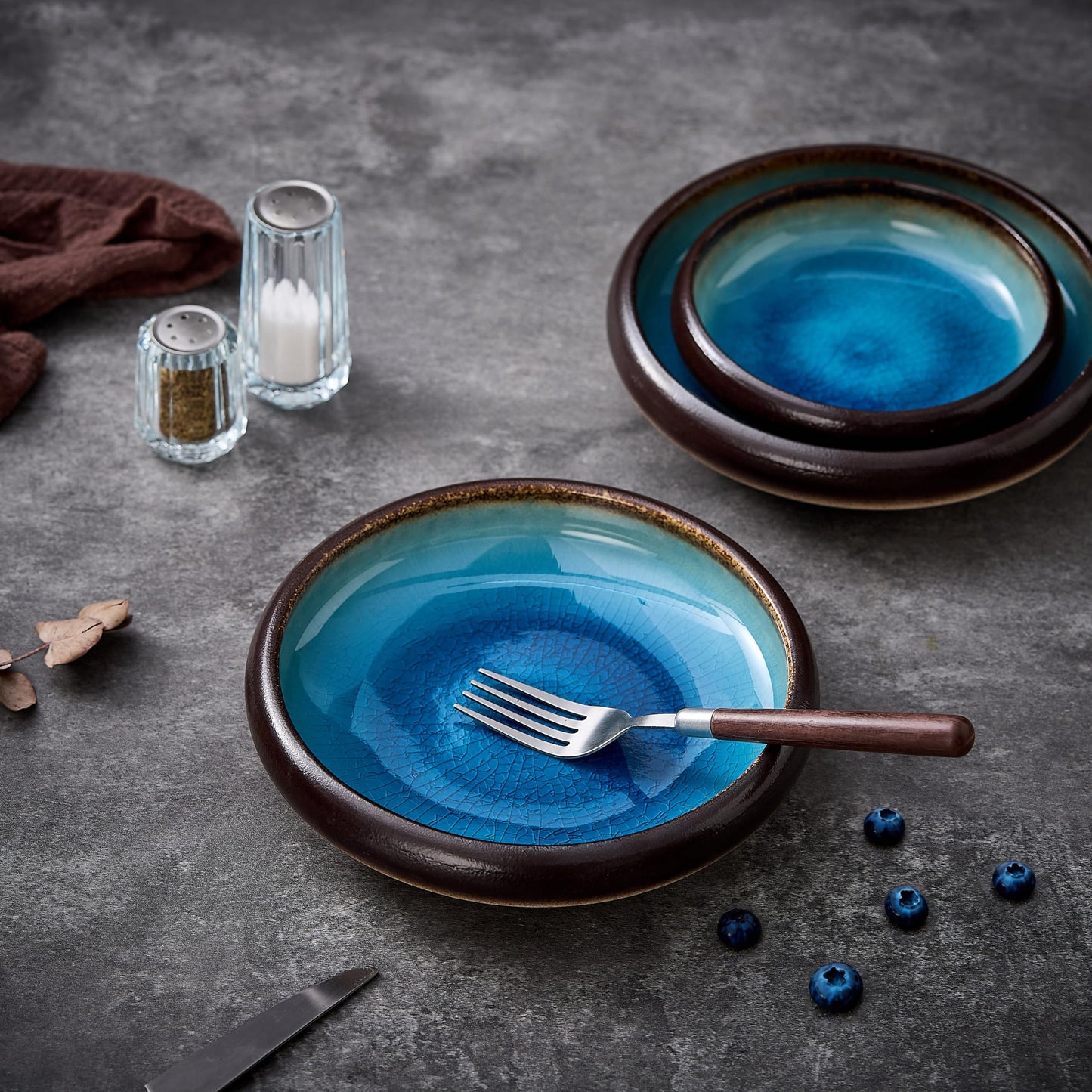 TAUFIKT Ceramic Pasta Bowls Set of 4, 8 Inch Large Porcelain Pasta and Salad Bowls, Stoneware Dinner Plate Set for 4, Handmade Round Dishes for Home Decor, Microwave,Oven,and Dishwasher Safe, Blue