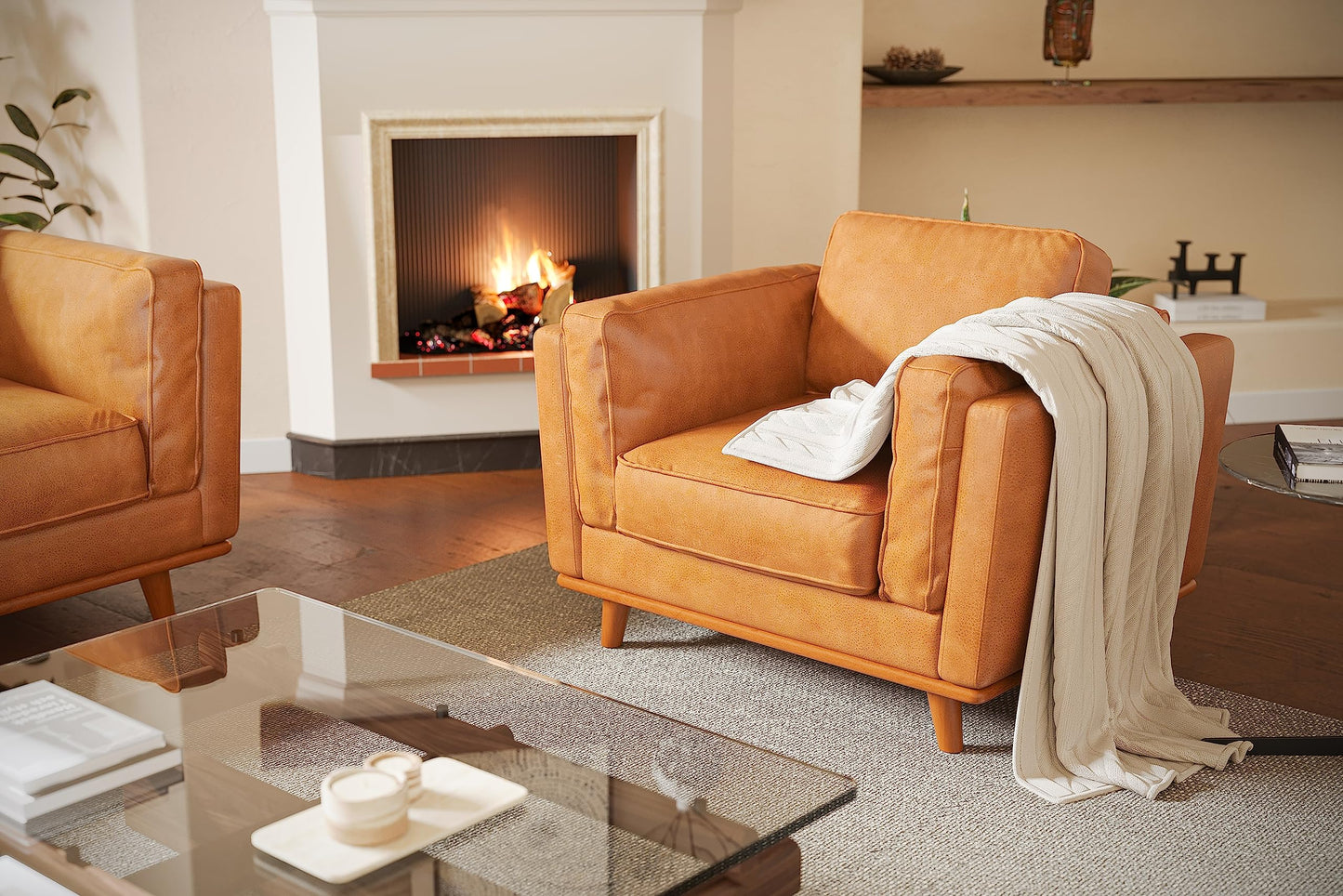Valencia Artisan Full Leather Accent Chair 41.5” | Pure Full Italian Nappa Leather Chair, Solid Wood Accent, Ultimate Comfort, Cognac Tan