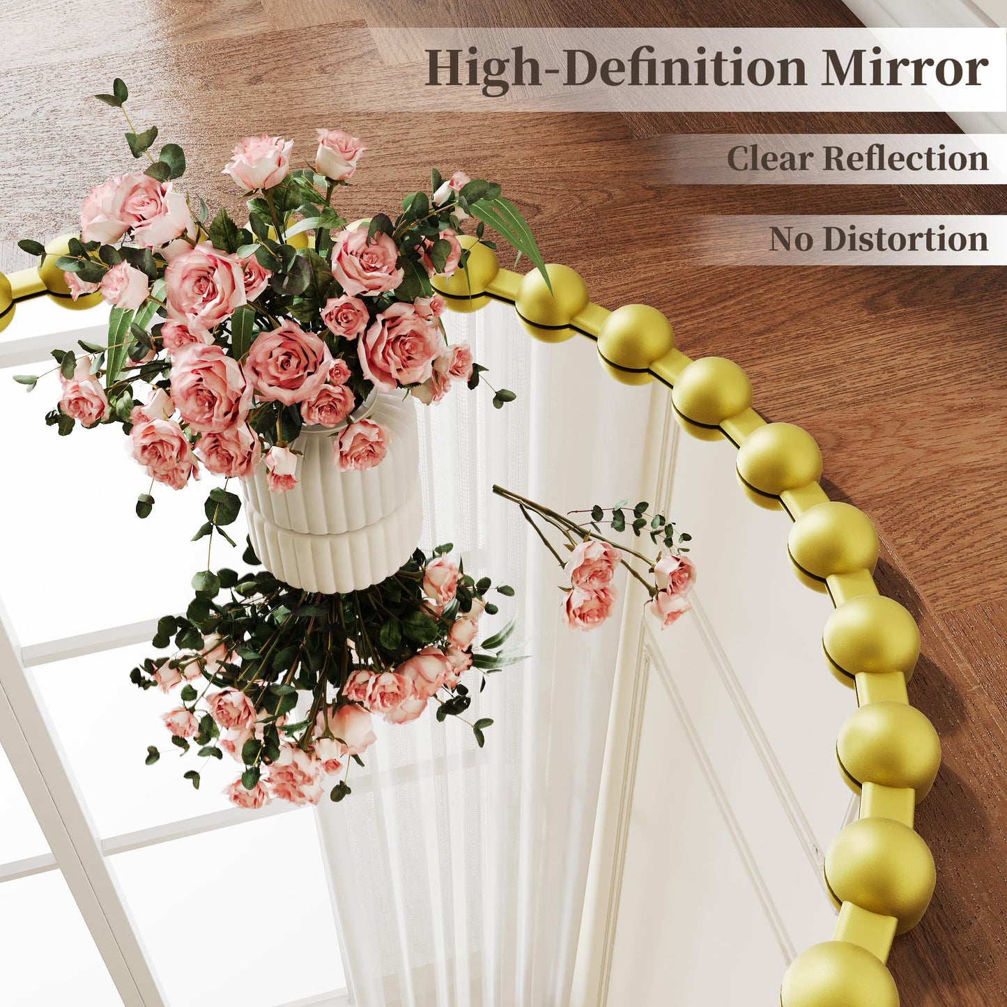 WISSMIELS Round Vanity Mirror for Wall, 28 Inch Beaded Frame Circle Mirror for Bedroom Dresser, Bathroom, Entryway, Living Room, Decorative Hanging Wall Mirror, Gold